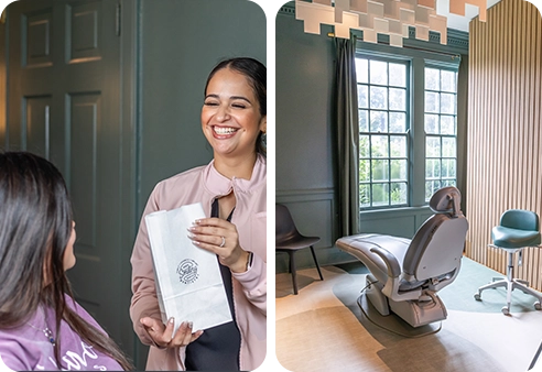 Dental staff member greeting a patient