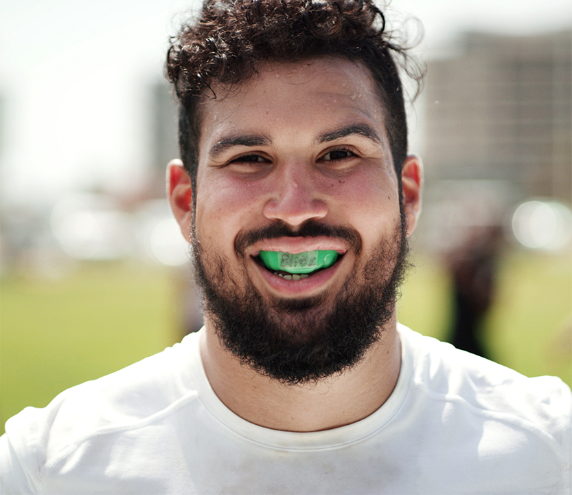 Athlete wearing a mouthguard